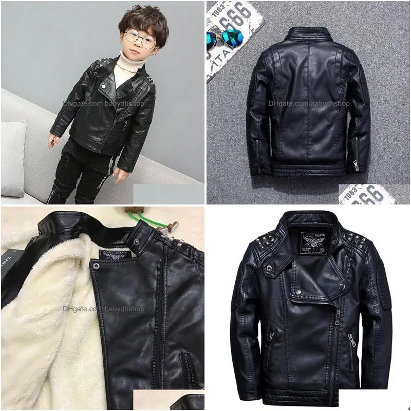 childrens leather jackets autumn winter boys rivets pu leather jacket fashion kids coats 201126