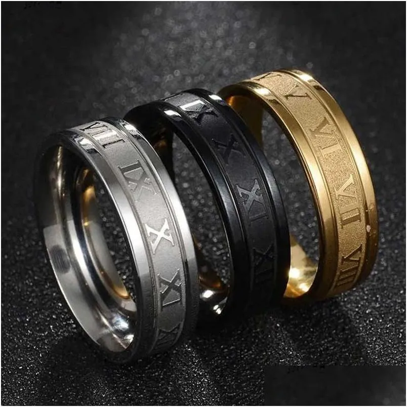 Band Rings 2022 Vintage Roman Numerals Men Temperament Fashion 6Mm Width Stainless Steel For Jewelry Gift G230317 Drop Delivery Dha91