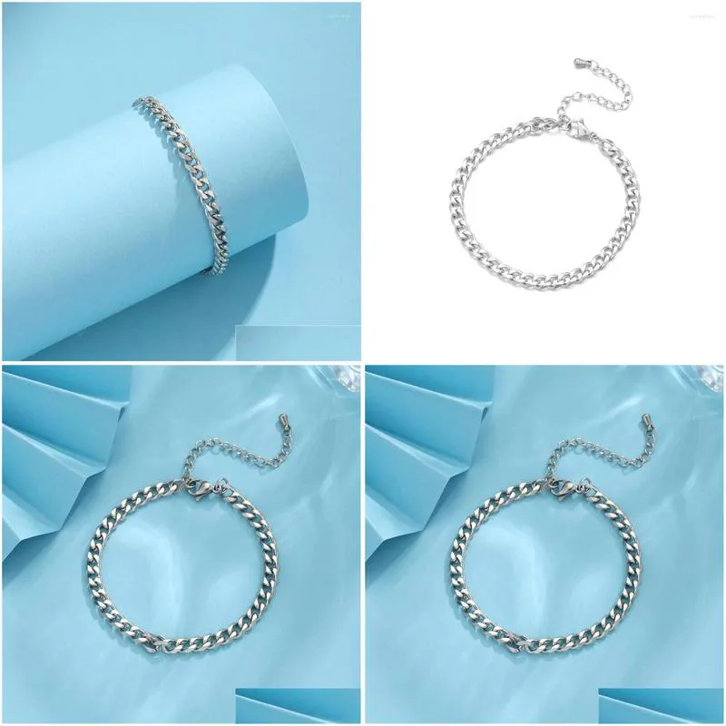 Chain Link Bracelets Bracelet For Women Curb Cuban Chain Stainless Steel Womens Chains Sier Color Jewelry Drop Delivery Jewelry Brace Dhdzg