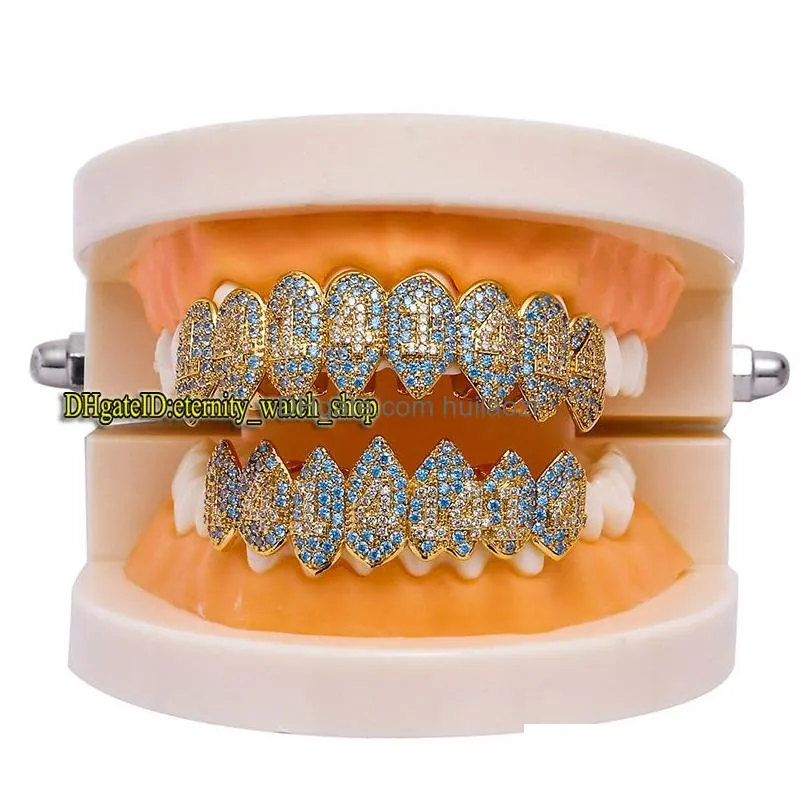 european and american trend halloween 1414 diamond braces grillz 8 fangs vampire iced out two tone cz diamonds inlaid hip-hop