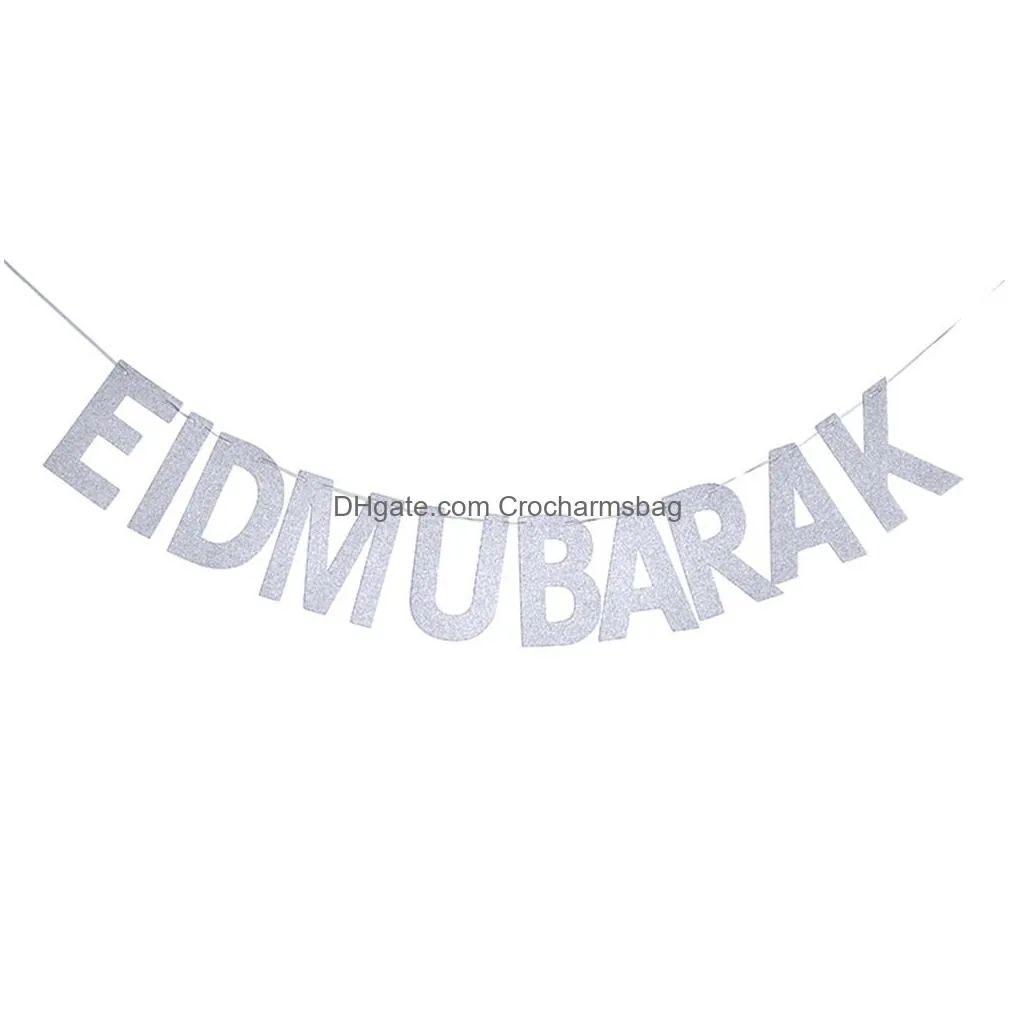 Other Festive & Party Supplies Gold Sier Black Eid Banner Glitter Paper Garland Mubarak Party Muslim Festival Bunting Ramadan Drop Del Dhtle