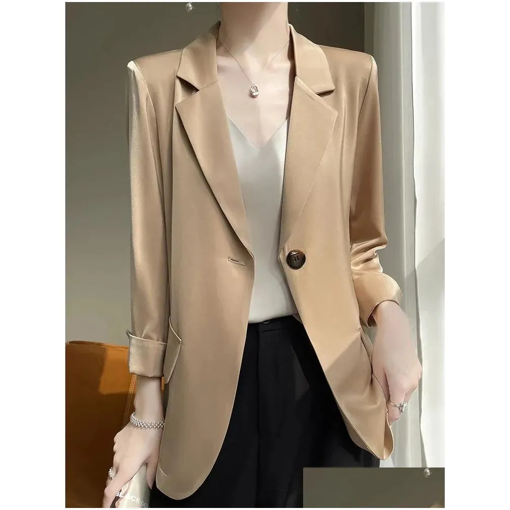 Womens Suits Blazers Acetic Acid Solid Color Suit Jacket Womens HighGrade Casual Loose Thin Spring And Summer Fashion Top 231116