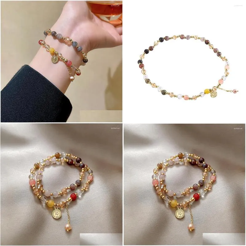 Chain Link Bracelets Fashion Double Layer Wrist Bracelet Luxury Pearl Crystal Party Wedding Jewelry Accessories Drop Delivery Jewelry Dhj82