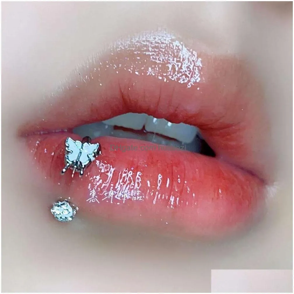 d-shaped butterfly mud ball ring super oil dropping fine sparkling small and sweet spicy girl colorful drinkable lip dings