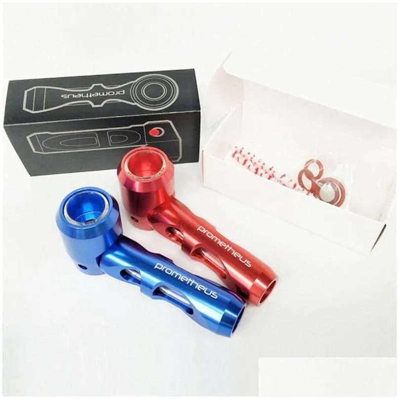 Smoking Pipes Aluminium Alloy Metal Pipe Clean 4 Inches Glass Tube Portable Prometheus Tobacco Bong Drop Delivery Dh631