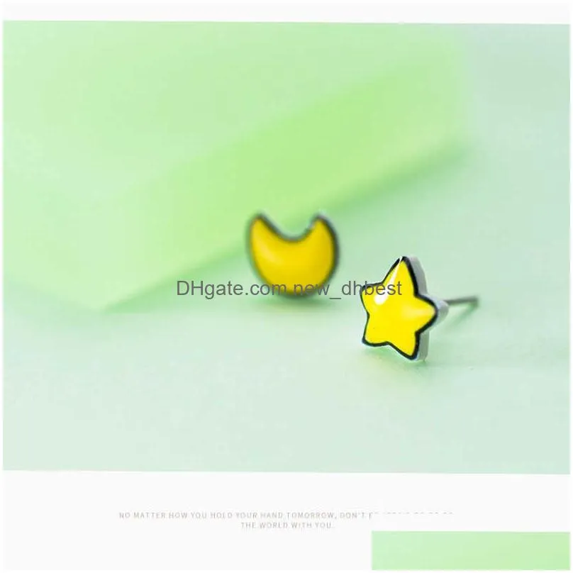 Stud Sier 925 Jewelry Simple Minimalist Ceramics Star And Moon Stud Earrings For Girl Anti-Allergy Enamel Gifts 210707 Drop Delivery Dhcqz