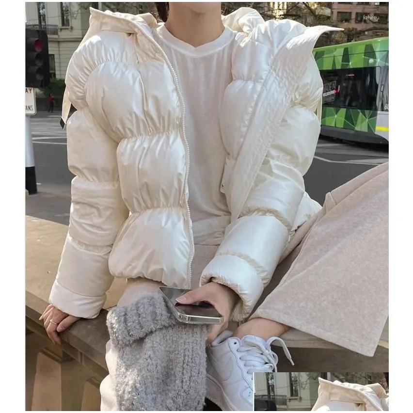 Women`s Trench Coats Fashion Cotton Padded Puffer Parkas Women Chic Hooded Female Casual Loose Thick Warm 2023 Winter Down Overcoats