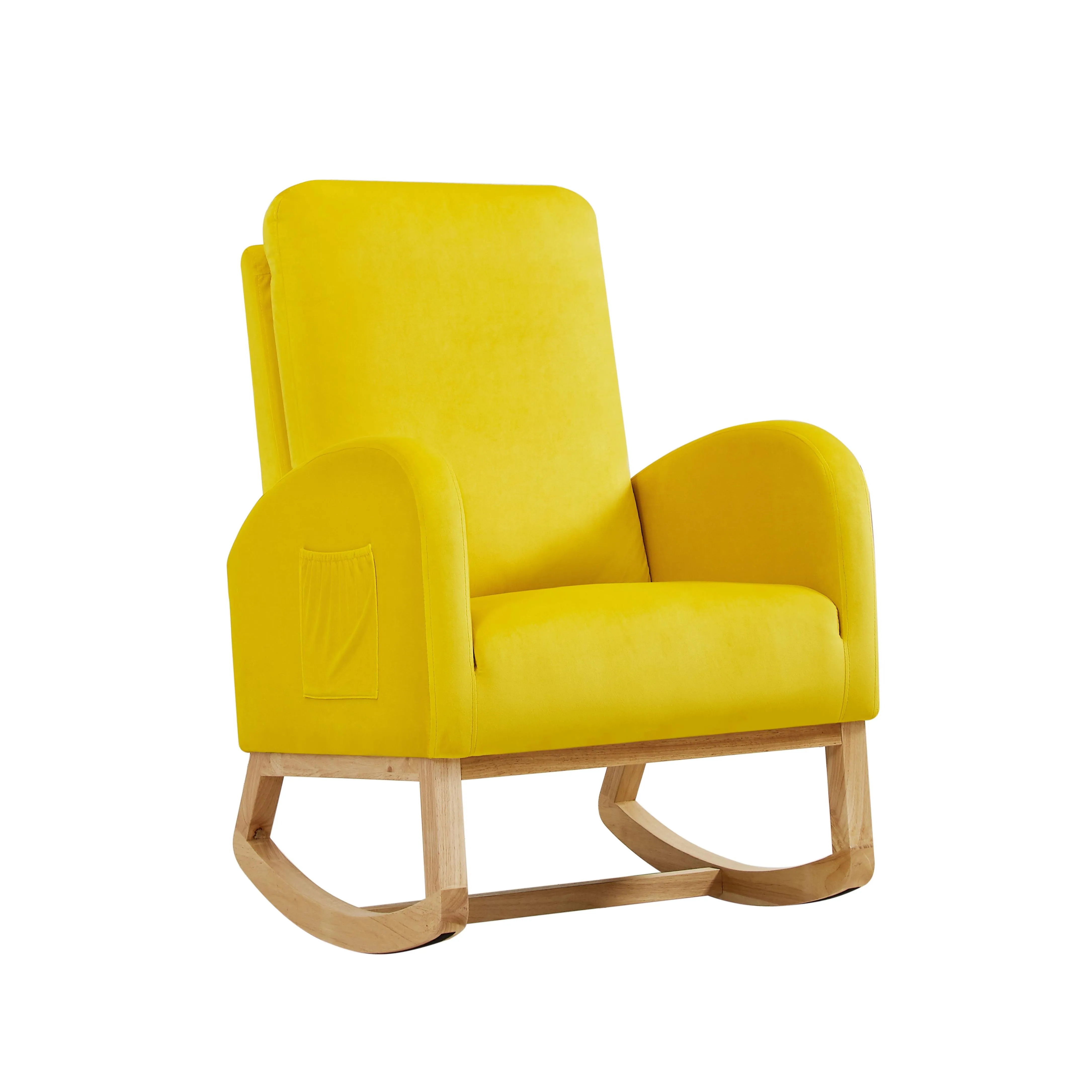 Rocking Chair Mid-Century Modern Rocking Armchair Upholstered Tall Back Accent Glider Rocker,Yellow