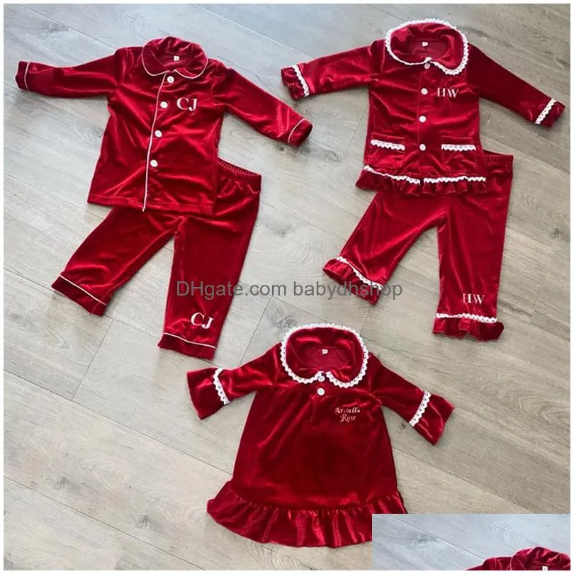 pajamas family matching sibling kids clothes velvet red baby girls boys christmas pyjamas 2 pieces pjs children pajamas set 230310