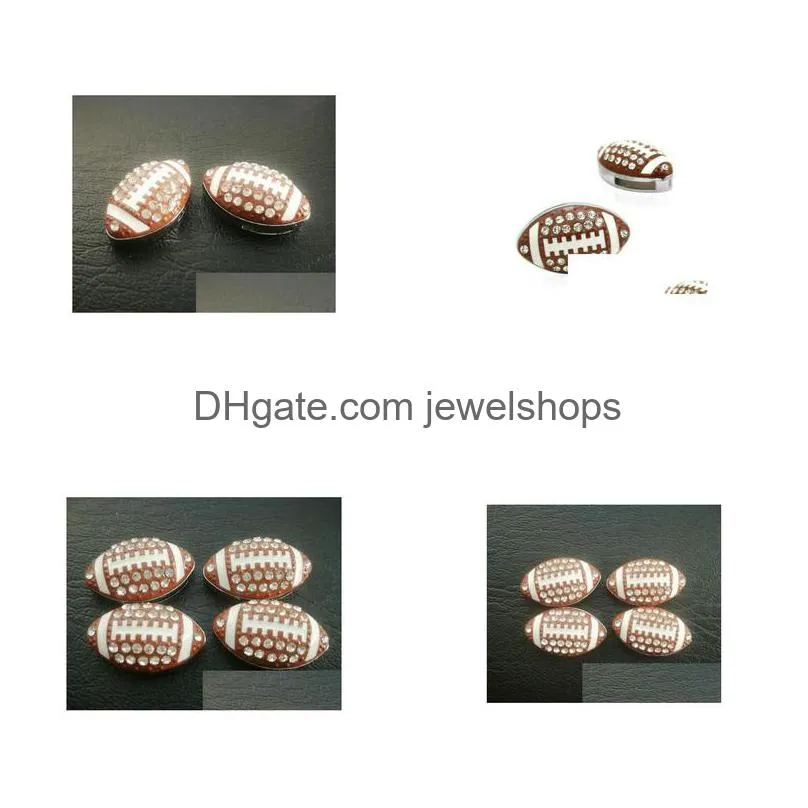 Charms Wholesale 50Pcs/Lot 8Mm Rhinestones American Football Rugby Sport Slide Charm Fit For Keychains Wristband Drop Delivery Jewelry Dhnnb