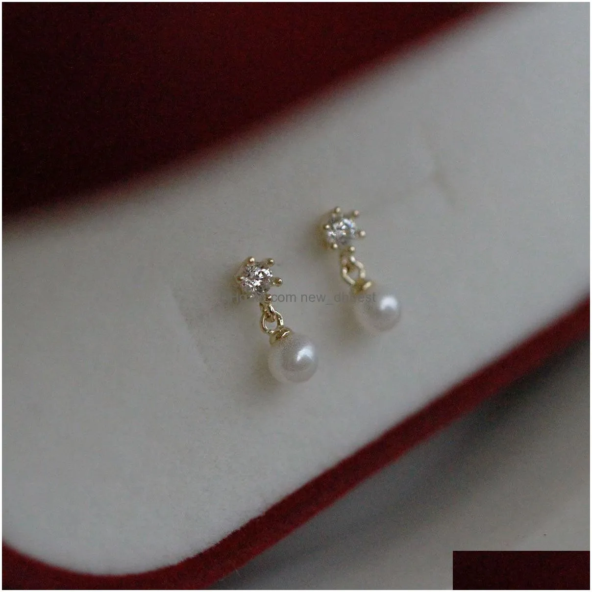 Stud 925 Sterling Sier Exquisite Pearl Zircon Small Earrings For Women French Retro Temperament Jewelry Gift 230410 Drop Delivery Dhjon
