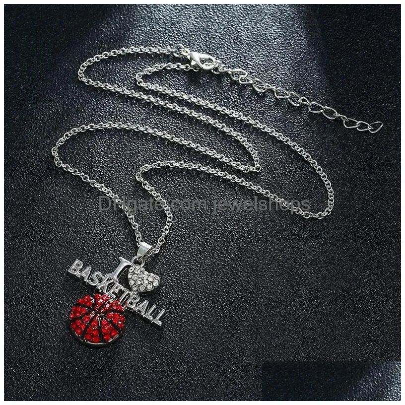 Pendant Necklaces I Love Basketball Volleyball Football Necklaces For Women Crystal Ball Shape Rugby Pendant Chains Fashion Sports Lov Dh1Qn