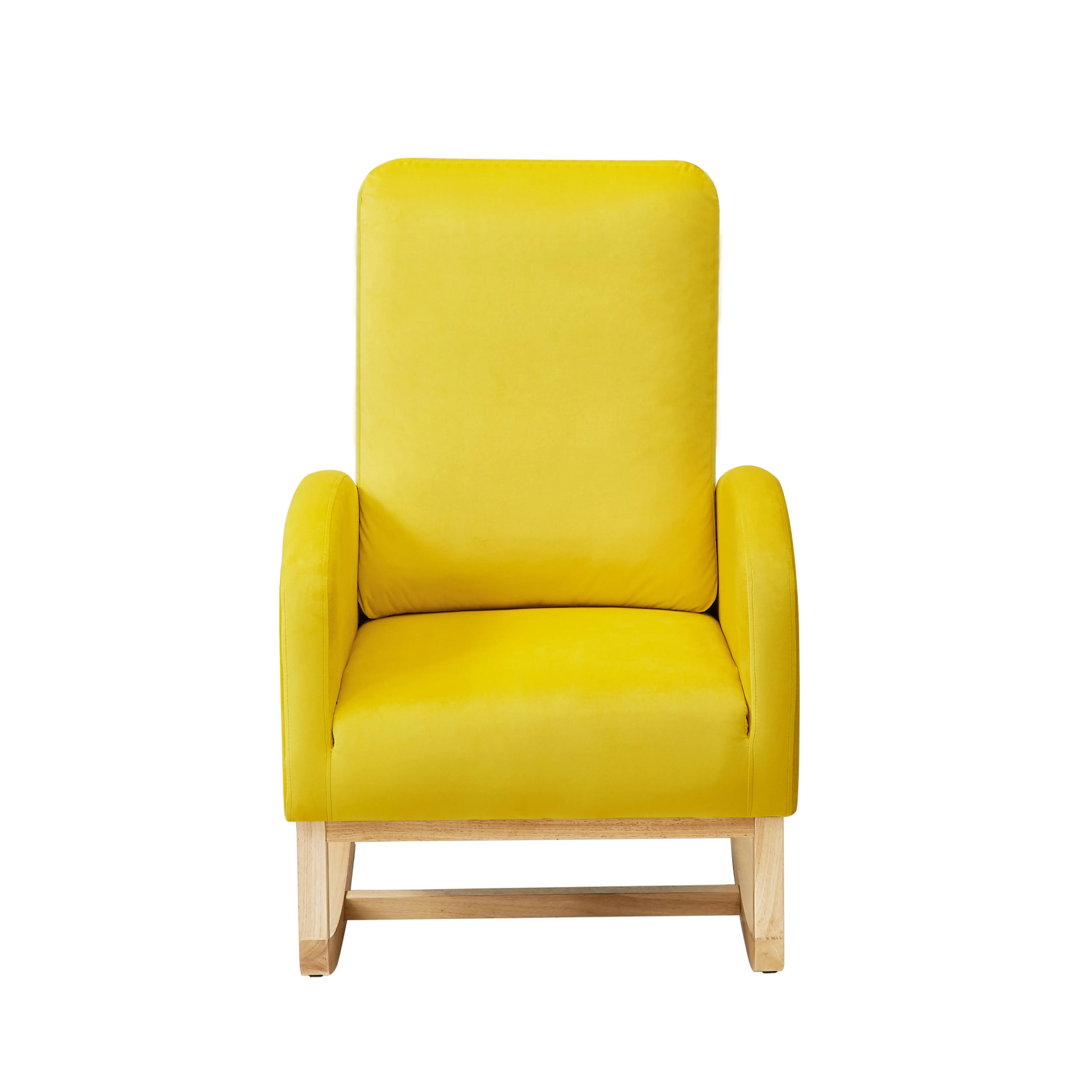 Rocking Chair Mid-Century Modern Rocking Armchair Upholstered Tall Back Accent Glider Rocker,Yellow