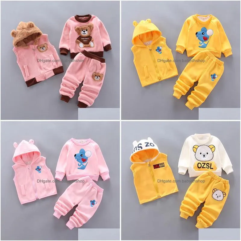 children clothes autumn winter wool toddler boys clothes set cotton topsaddvestaddpants 3pcs kids sports suit for baby boys clothes 201127