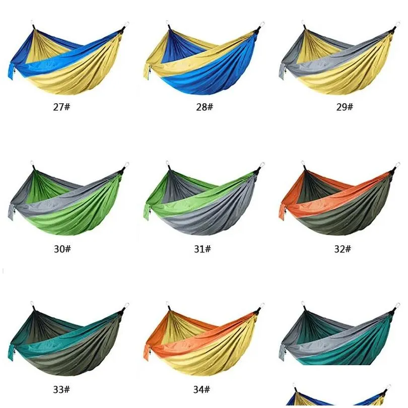 Outdoor Parachute Cloth Hammock Foldable Field Camping Swing Hanging Bed Nylon Hammocks With Ropes Carabiners 12 Color DH1338