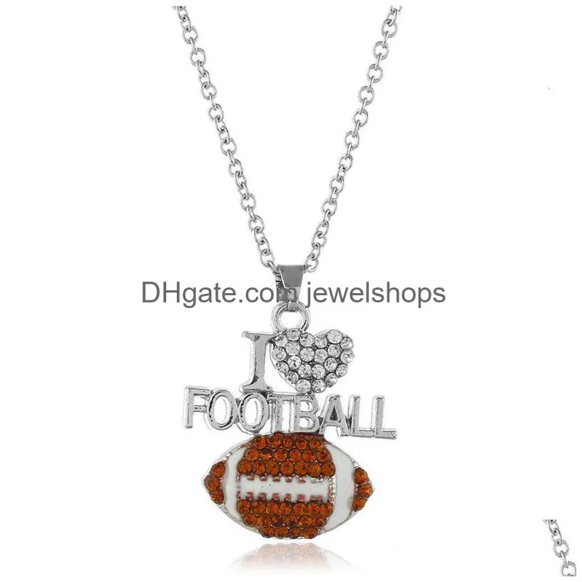 Pendant Necklaces New I Love Volleyball Necklaces Crystal Letter Heart Basketball Football Pendant Sier Chains For Women Fashion Sport Dhwv4