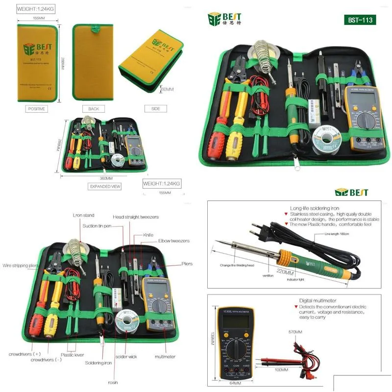 Professional Hand Tool Sets 16 In 1 Household With Screwdrivers Soldering Iron Multimeter And Tweezers For Phone Laptop PC Repair