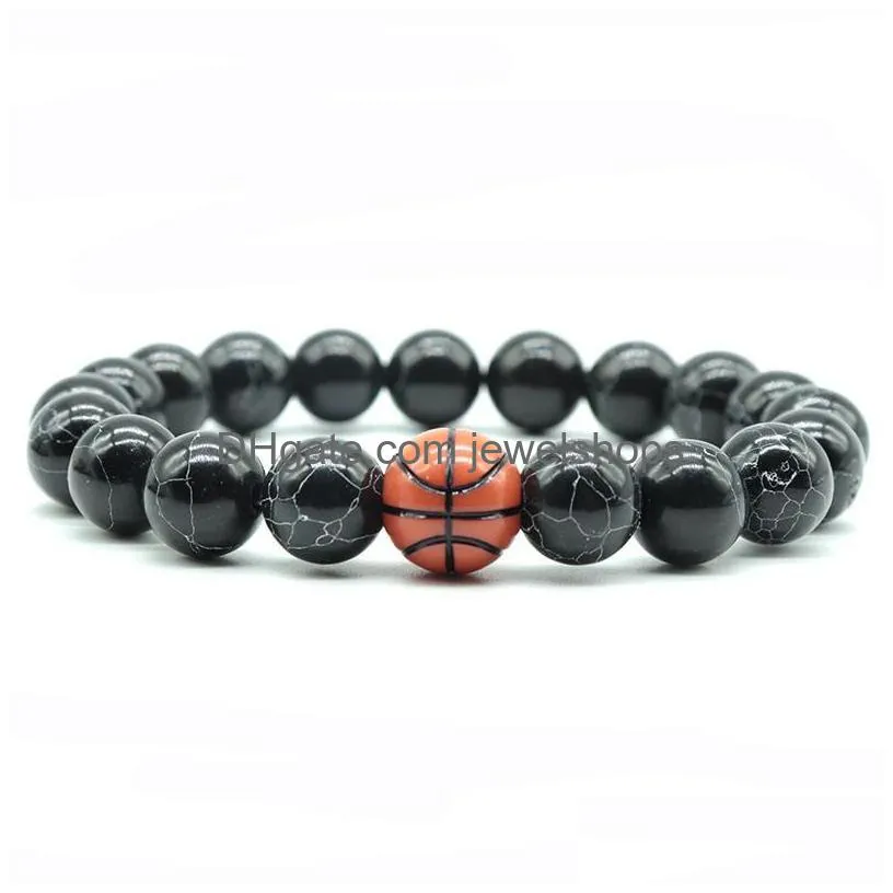 Beaded 10Mm Beaded Strands Bracelet Mens Gym Baseball Basketball Rugby Football Turquoise Round Beads Sports Bangles Gifts Fashion Na Dhmit