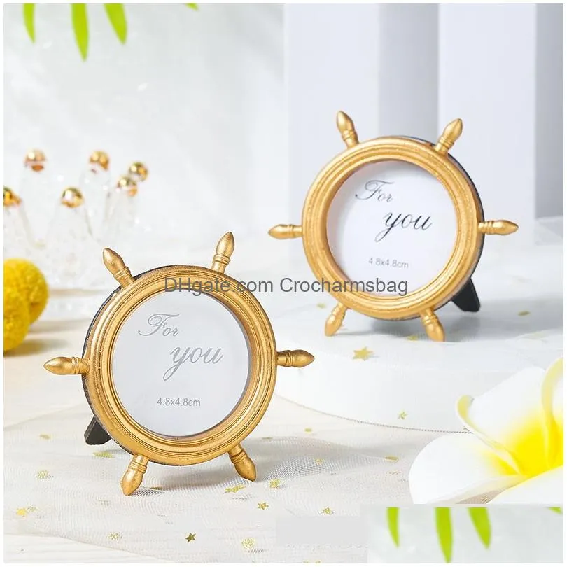 Frames Nautical Theme Gold Ship Wheel Po Frame Place Card Holder Wedding Favors Souvenir Gifts Df1234 Drop Delivery Home Garden Home D Dhz4P