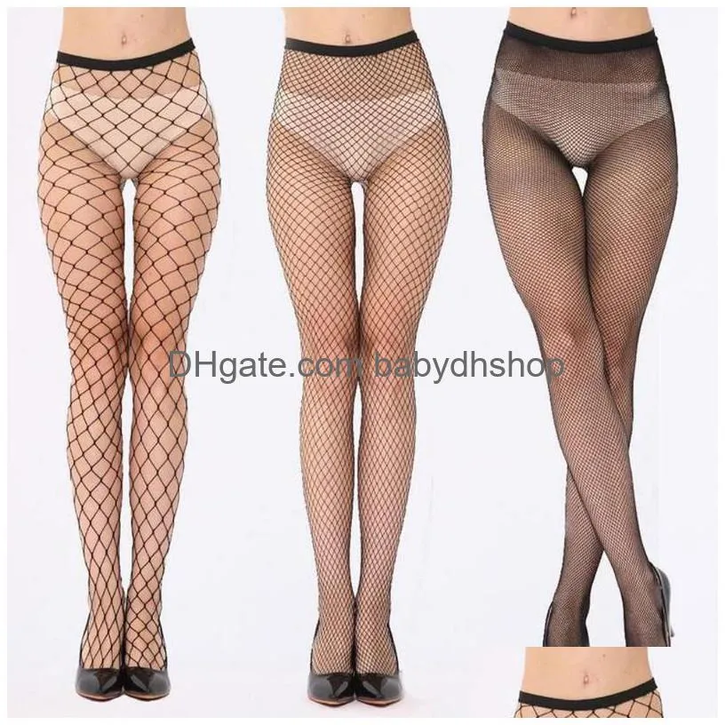 Socks Hosiery Summer Sexy Mesh Stocking Transparent Slim Fishnet Pantyhose Party Club Net Holes Black Tights Small/Middle/Big Drop De Dhhaj