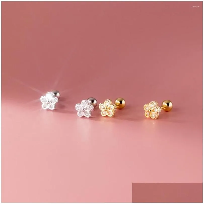 Stud Earrings 925 Sterling Sier For Women Girls Kids Cz Zircon Flower Cute Small 18K Gold Earings Korean Style Fashion Jewelry Drop D Dhwa7
