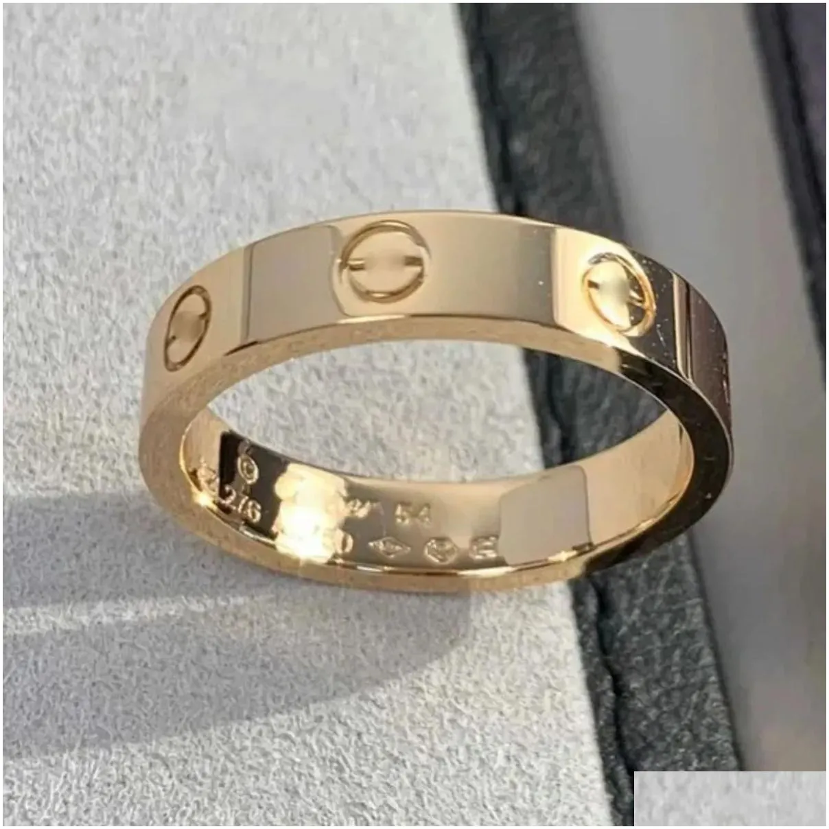 Band Rings Original Logo Engrave 6Mm Diamond Love Ring 18K Gold Sier Rose 316L Stainless Steel Rings Woman Man Lover Wedding Jewelry Otvss