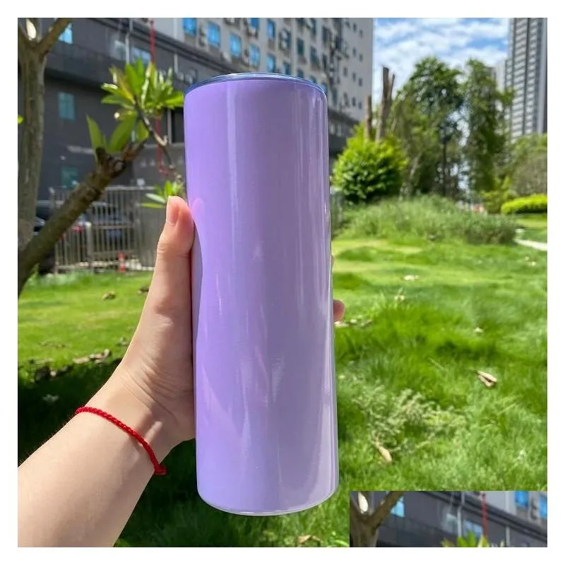 Water Bottles Double Wall Sublimation Blanks 20oz Straight UV Color Changing Green In Dark Tumblers