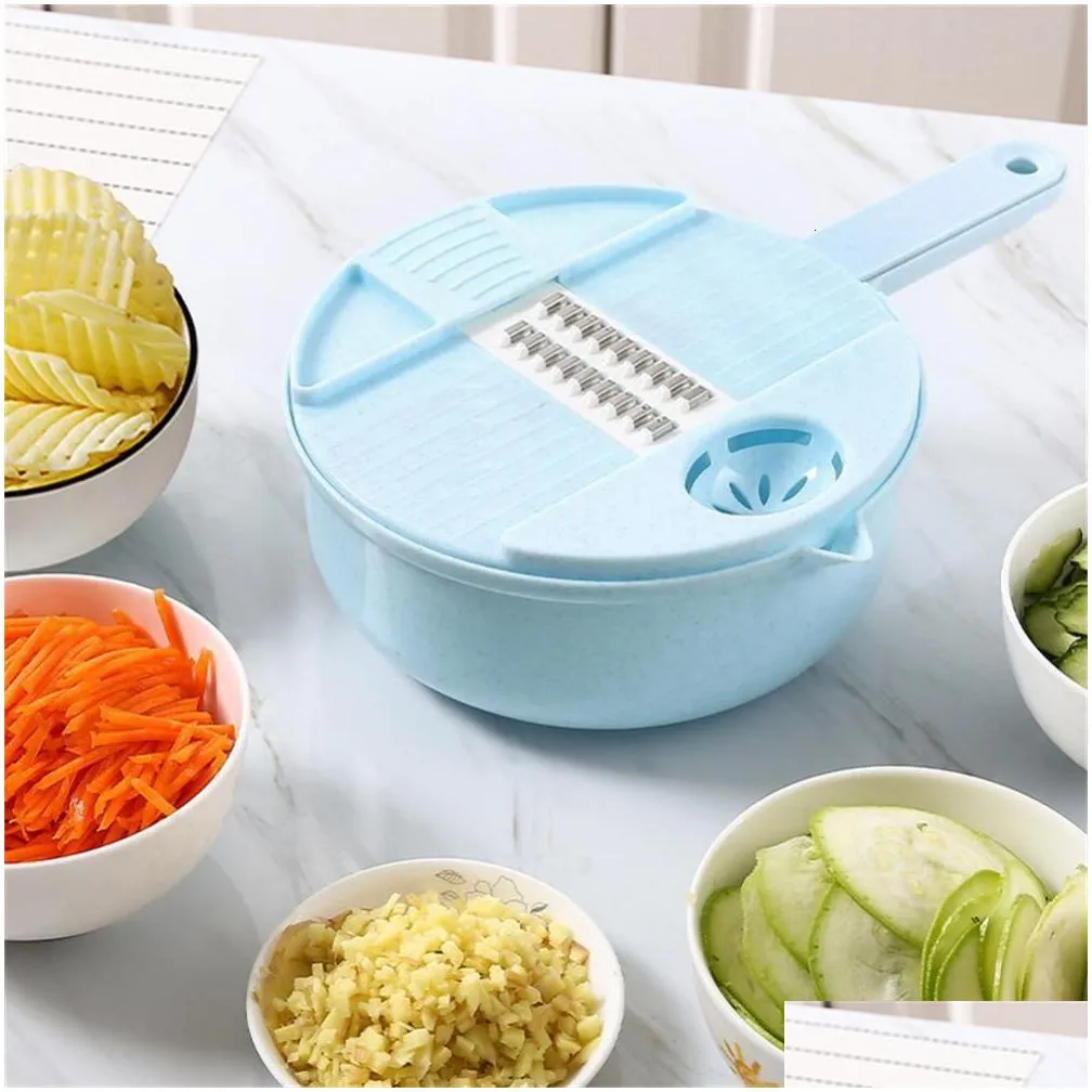 Fruit Vegetable Tools Manually Protect Hand Cut Shred Slicer 12 In 1 Vegetable Chopper Potato Radish Cutter Grater Multifunctional Kitchen Cutter Tool
