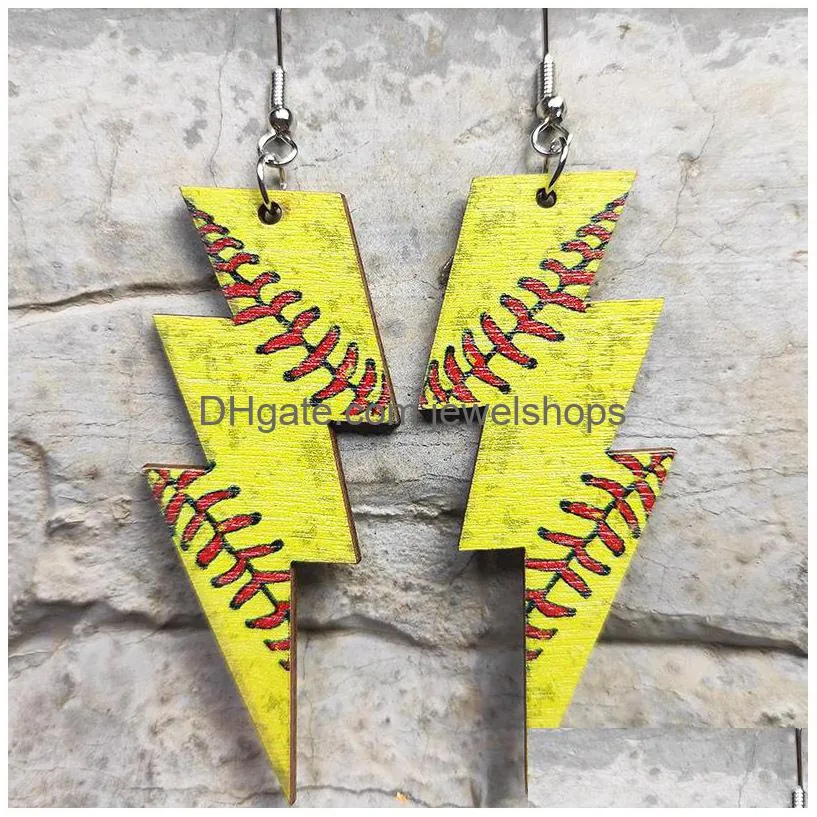 Charm Sports Earrings Wooden Charm Football Baseball Lightning Pendant Studs Creative Gift Drop Delivery Jewelry Earrings Dhore
