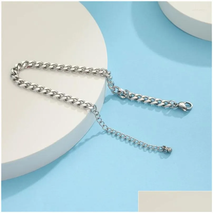 Chain Link Bracelets Bracelet For Women Curb Cuban Chain Stainless Steel Womens Chains Sier Color Jewelry Drop Delivery Jewelry Brace Dhdzg