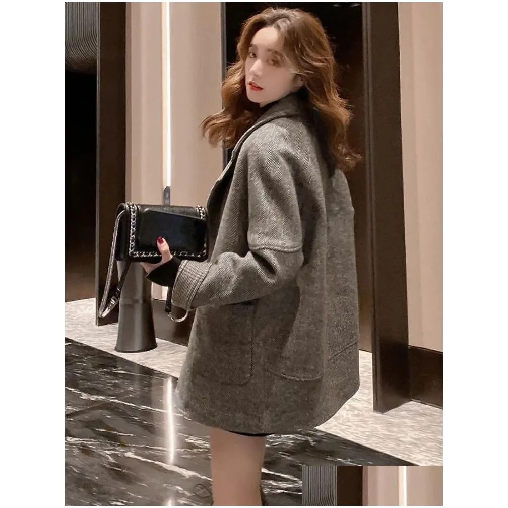 Women`s Wool Blends Coat Women Winter Jacket 2023 Fashion Lapel Long Sleeve Pockets Loose Warm Trench Coats for Clothing Tops 231116