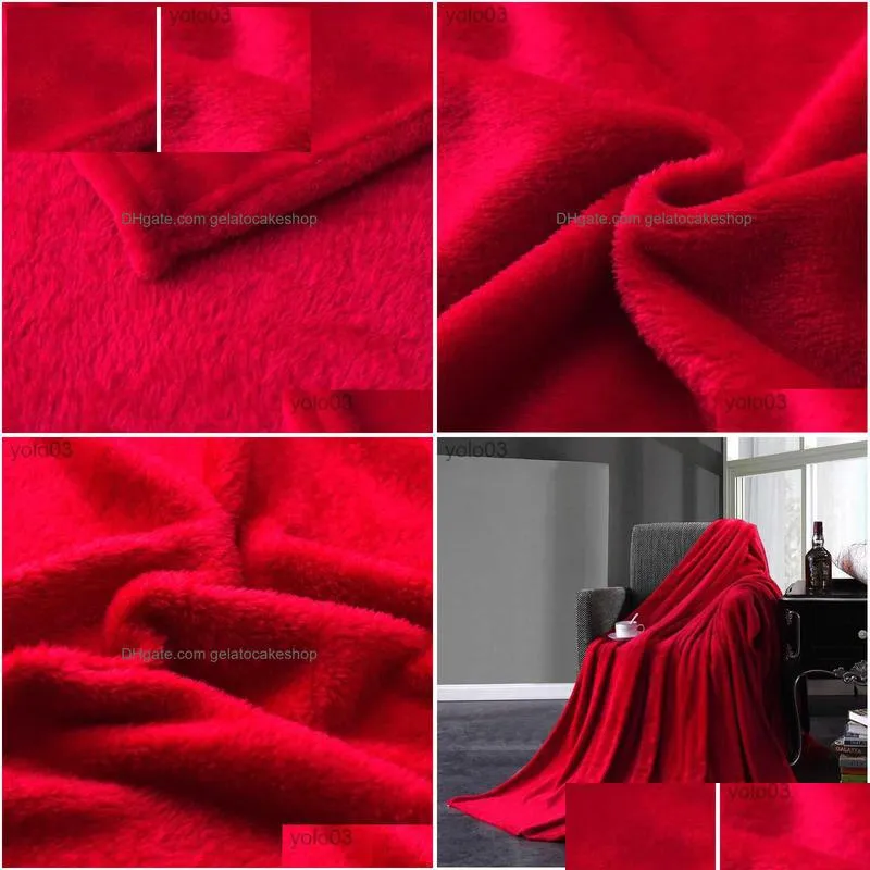 blankets red flannel blanket soft throw blanket on sofa bed plane travel plaids adult home textile solid color blanket travel