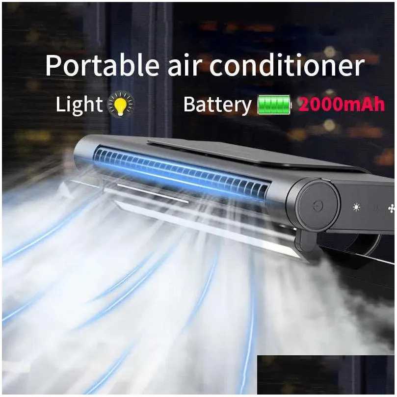 New Portable Air Conditioner Rechargeable Electric Fan Adjustable Cooler with Night Light Office Quiet Ceiling Fan Hanging on Screen