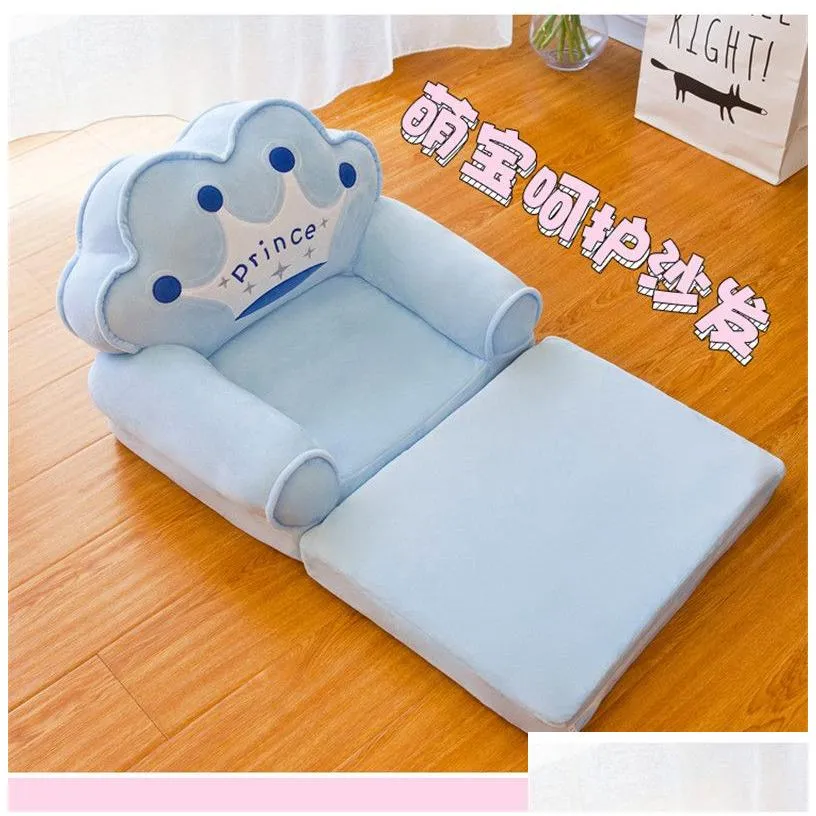 Baby Kids Cartoon Crown Seat Plush Toy stools Mat Children Backrest Chair Neat Toddler Boy Girl Foldable Sofa Gifts269W