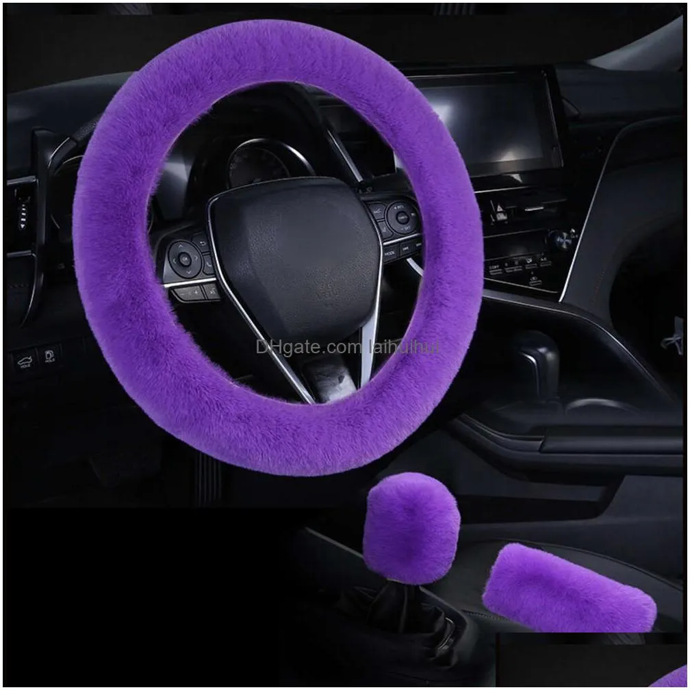  universal steering-wheel plush car steering wheel covers winter faux fur hand brake gear cover 3 pcs/ set car accessories