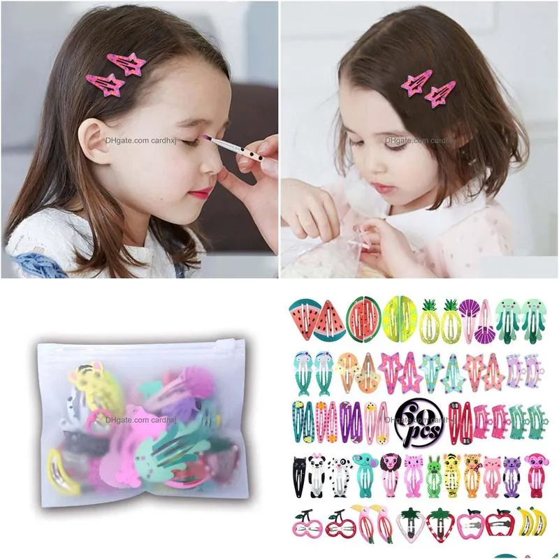 Hair Clips & Barrettes 60Pcs Hair Clips Decorative Cute Printing Bobby Pin Barrette Hairpin Accessories For Children Kids Baby Girls8 Dhgcz