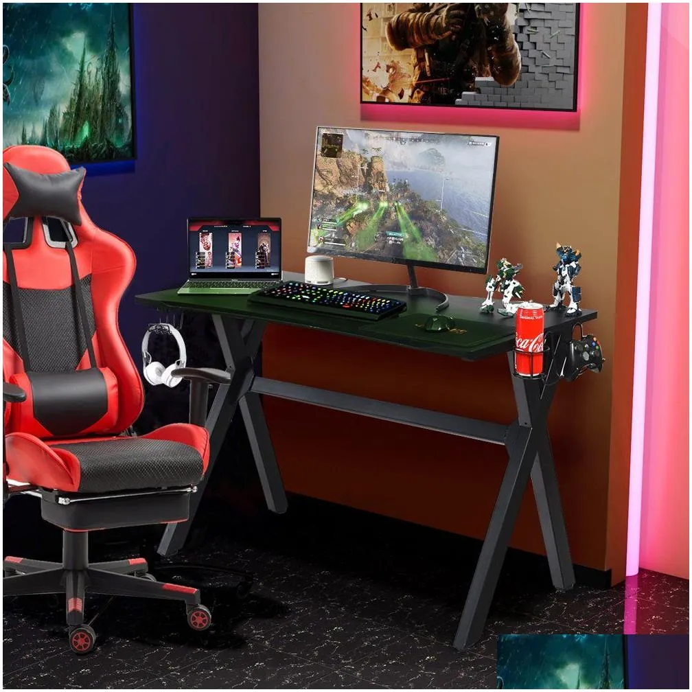 Gaming Desk Computer Desk Table w Cup Holder Headphone Hook Gamer Workstation