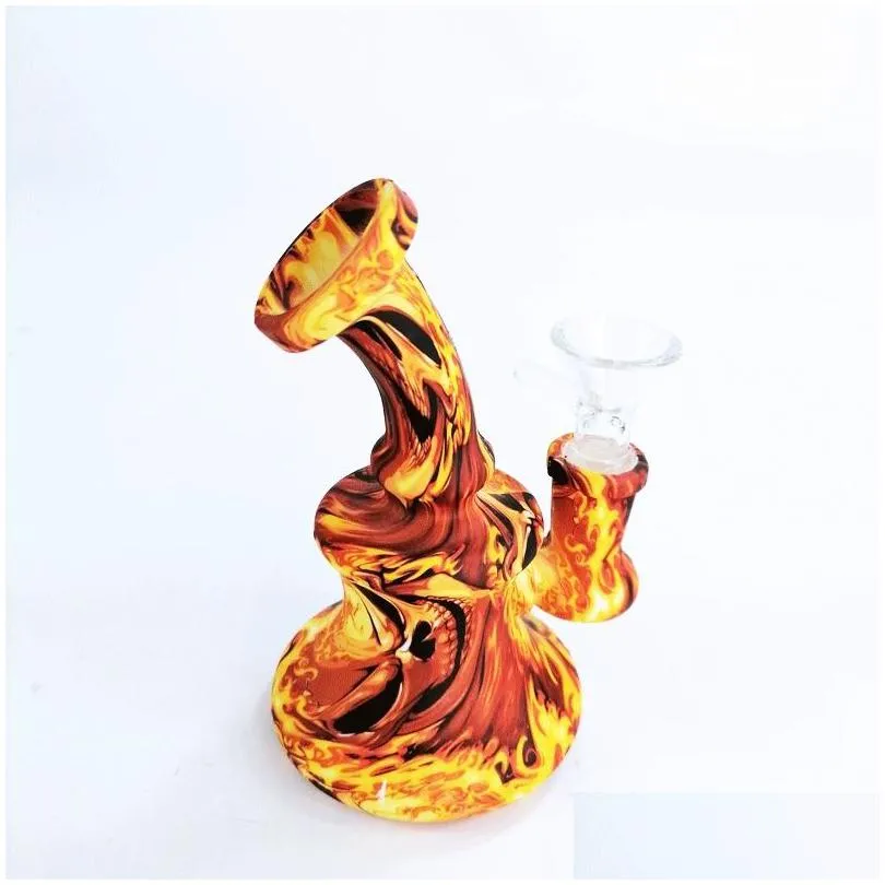 Smoking Pipes Hookah Smoke Shop Cigarette 5.7 Inches Pipe Sile Bongs Cartoon Printing Mini Rigs Cucumbers Bong With Glass Bowl Water M Dh5Iv
