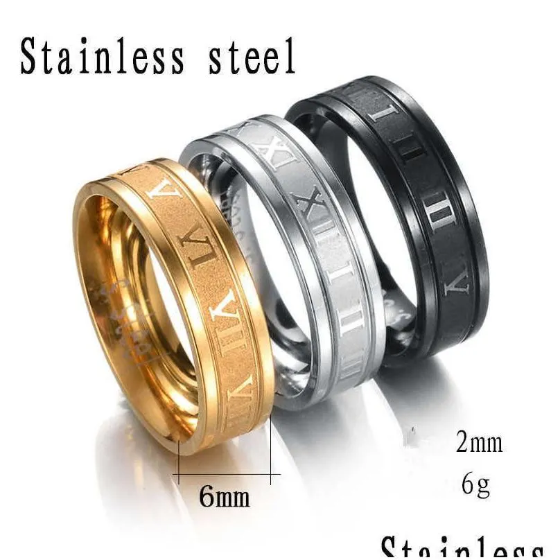 Band Rings 2022 Vintage Roman Numerals Men Temperament Fashion 6Mm Width Stainless Steel For Jewelry Gift G230317 Drop Delivery Dha91