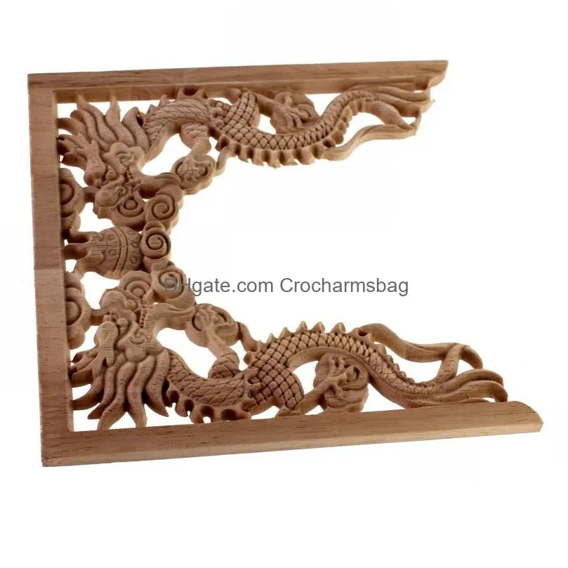 Novelty Items Chinese Niches Double Dragon Play Bead Floral Wood Carved Corner Applique Wooden Carving Decal Furniture Decor Crafts D Dhhkg