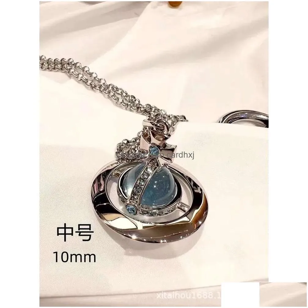 Pendant Necklaces Designer Viviene Westwoods Autumn New Empress Dowager Glacier Blue Glazed Pearl Necklace For Men And Womens Light Lu Dhvdg