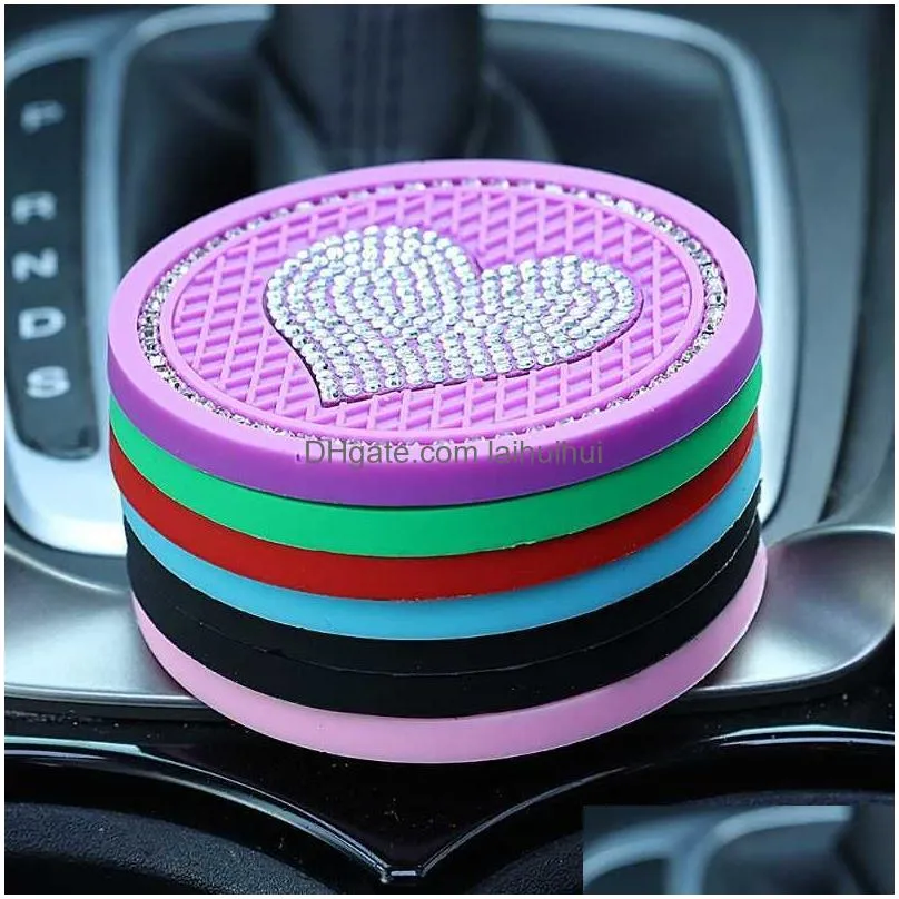  heart shape car diamond non-slip coaster water cup slot mat silica pad cup holder mat auto decoration car interior accessories