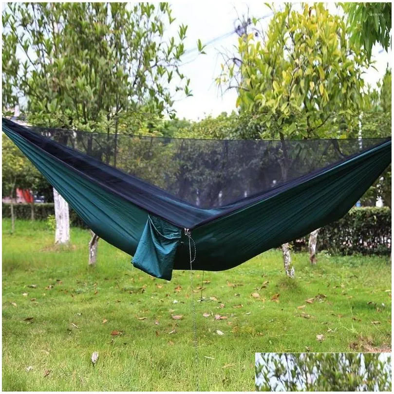 Hammocks Fashion Double Parachute Deployment Mosquito Hammock 290 140 Wind Rope Nail Anti Rollover Handing Bed Chair Swing