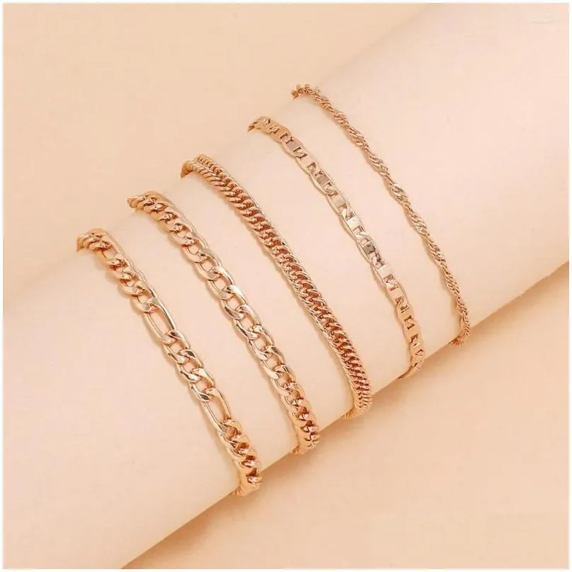Anklets 925 Sterling Sier 5Pcs/Set Fashionable Minimalist Retro Creative Snake Chain Ankle For Women Jewelry Holidays Drop Delivery Dhbnu
