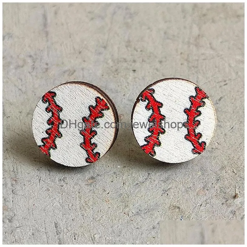 Stud Sports Earrings Baseball Stud Creative Rugby Football Volleyball Basketball Wooden Fashion Accessories Drop Delivery Jewelry Ear Dhhfa