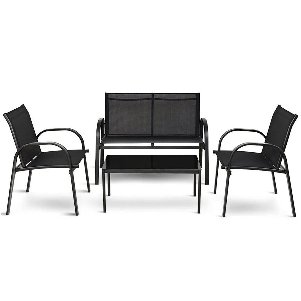 Patio Furniture Set Sofa Coffee Table Steel Frame Garden Deck BlackSimple and convenient