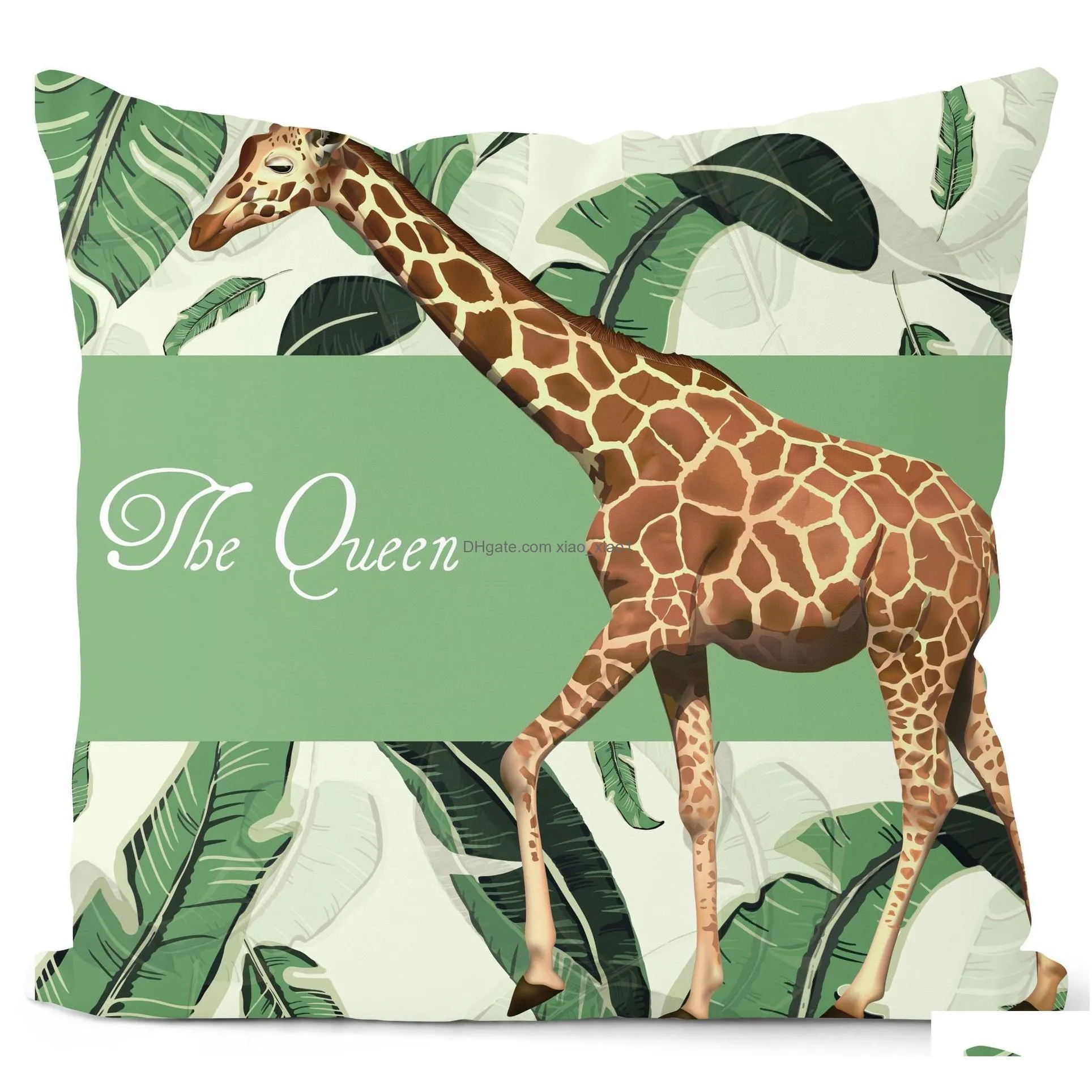  summer green small  plant giraffe pillowcase decorative home sofa car party cushion covers 45x45cm throw cover