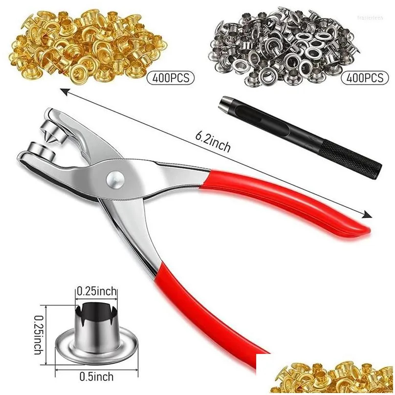 Professional Hand Tool Sets 502 Pieces 1/4 Inch Grommet Eyelet Plier Set Hole Punch Pliers Kit With 500 Metal Eyelets