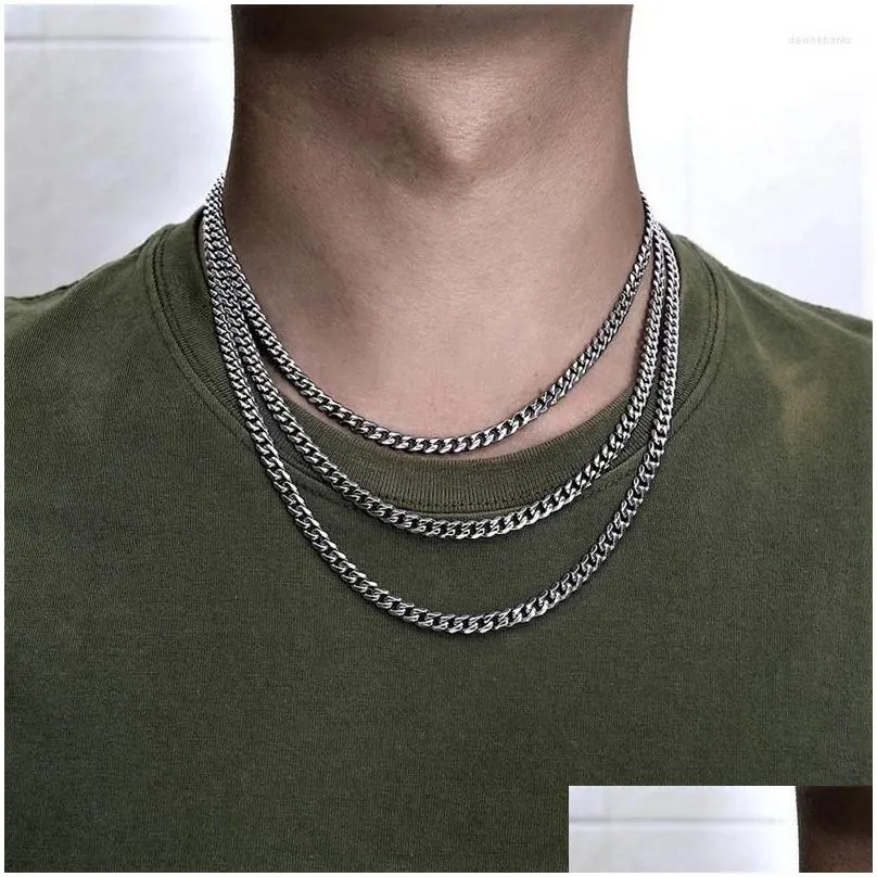 Chains Fashion 5Mm Cuban Chain Necklace Men Gold Color Stainless Steel Choker Jewelry Gift Drop Delivery Dhott