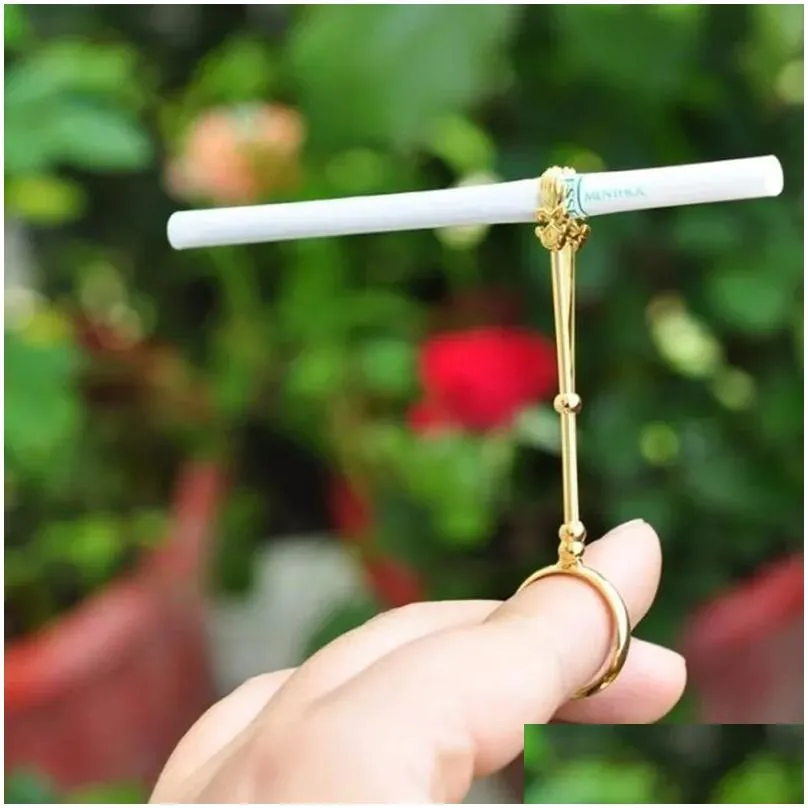 Accessories Smoking Accessories Diameter 16 17Mm Cigarette Holder Ring Rack Vintage Metal Finger Clip Women Men Slim Cigarettes Smoker Dhdha